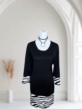 99 Jane Street Knit Sweater Dress Tunic Black White Zebra Border Size XL